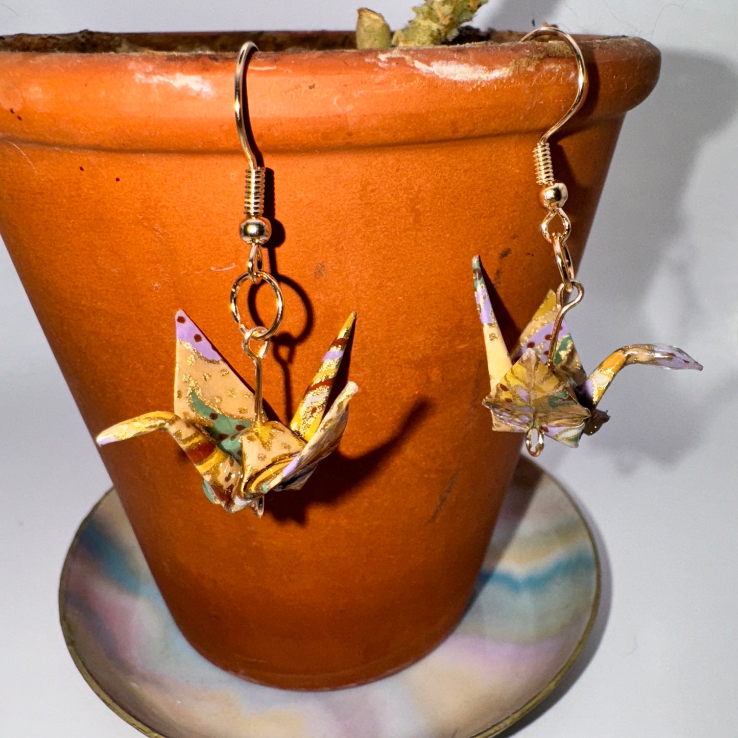 Origami Cranes - Floral Gold I